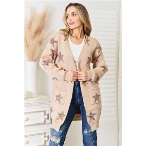 Angel Wings Star Pattern Open‎ Front Longline Cardigan